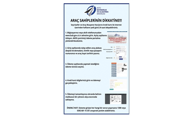 Araç sahipleri harç ödemelerini “AKOS” üzerinden yapabilecek