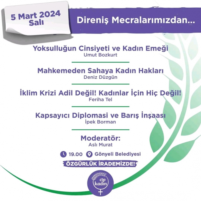 CTP Kadın Örgütü, yarın “Direniş Mecralarımızdan...” konferansı düzenleyecek