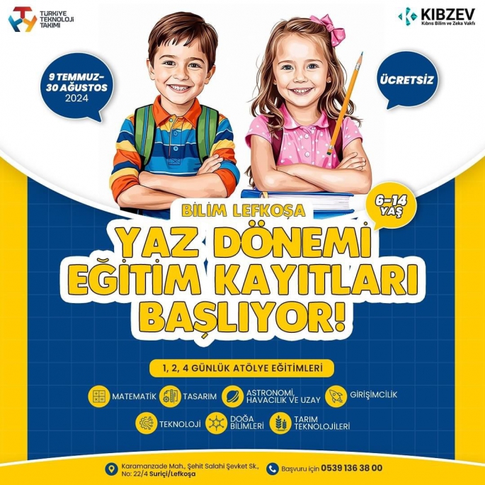 6-14 yaş öğrencilere yönelik Bilim Lefkoşa Yaz Eğitimleri başlıyor