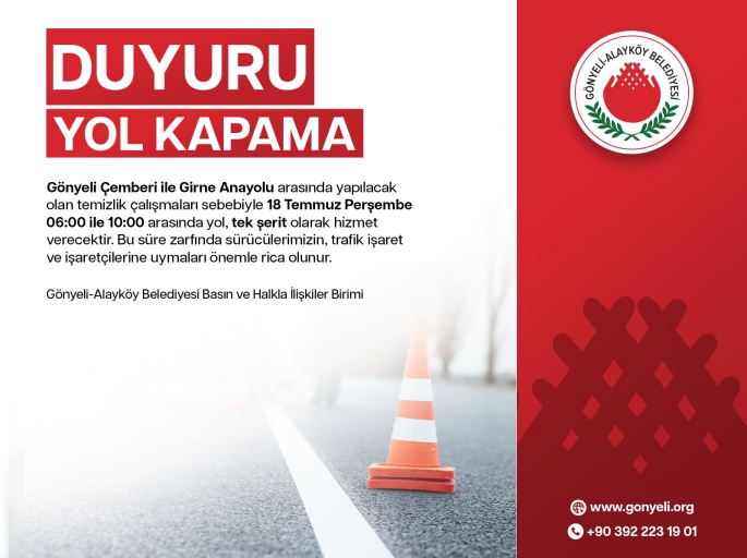 Gönyeli çemberi ile Girne ana yolunun bir bölümünde yarın temizlik yapılacak