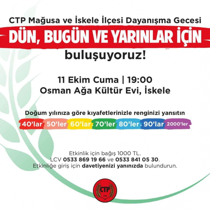 CTP Gazimağusa ve İskele İlçeleri "Dün, Bugün ve Yarınlar İçin" Dayanışma Gecesi düzenliyor