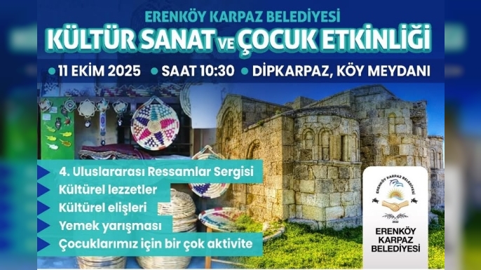 Erenköy-Karpaz Belediyesi “Kültür-Sanat ve Çocuk Etkinliği” cumartesi günü yapılacak