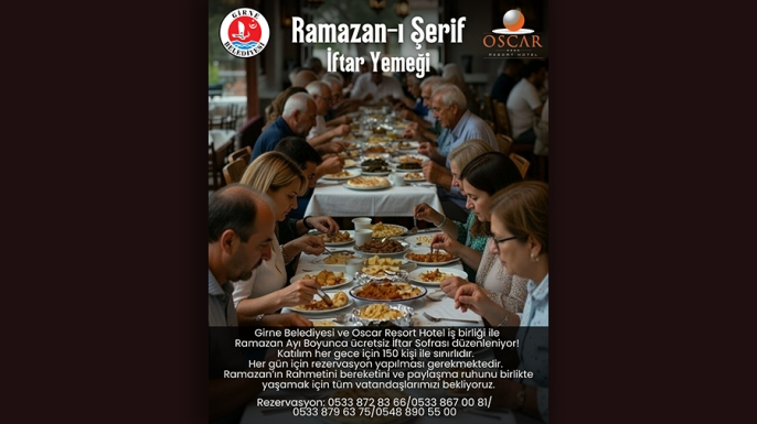 Oscar Resort ve Girne Belediyesi iş birliği: Ramazan'da her akşam ücretsiz iftar