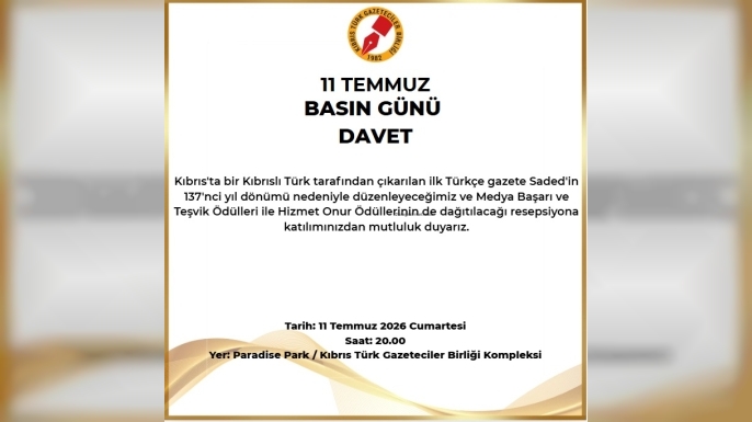 Gazeteciler Birliği, 11 Temmuz Basın Günü dolayısıyla cumartesi resepsiyon düzenleyecek