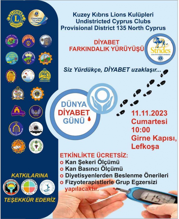 Lions kulüpleri, Diyabet Derneği, Diyetisyenler Birliği ve Fizyoterapistler Birliği ile diyabet farkındalığı için bir dizi etkinlik düzenliyor