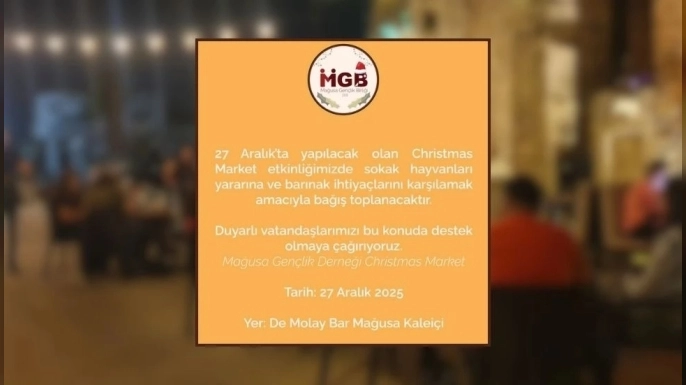 Mağusa Gençlik Birliği’nden Cumartesi günü sokak hayvanları için Christmas Market!